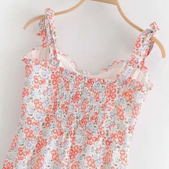 Long Floral Midi Dress by Manu Reformation Nikita Shelby White Blue Red Ruffle 2 - Picture 13 of 16